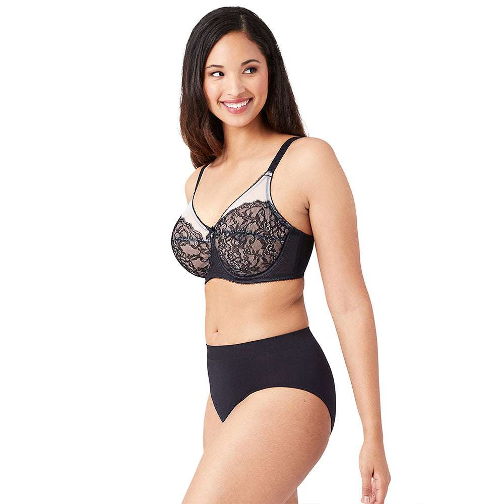 Retro Chic Non Padded Wired Full Coverage Full Support Everyday Comfort  Bra - Black