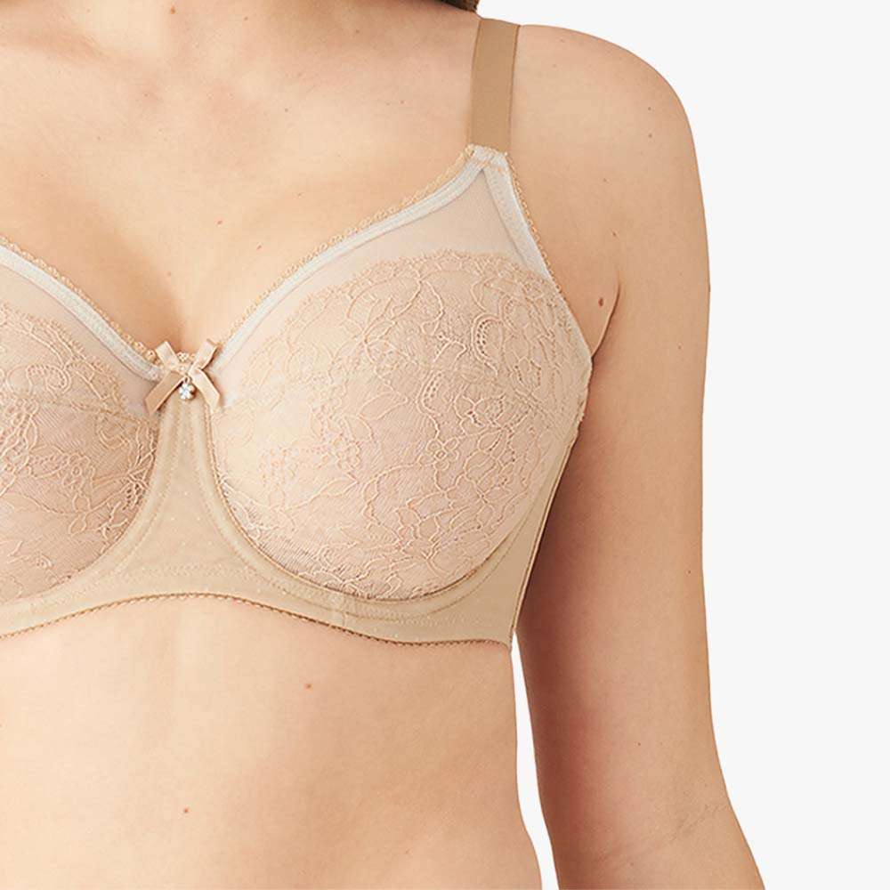 Retro Chic Non Padded Wired Full Coverage Full Support Everyday Comfort  Bra - Beige