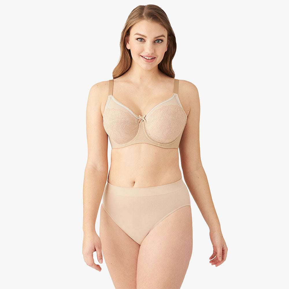 Retro Chic Non Padded Wired Full Coverage Full Support Everyday Comfort  Bra - Beige