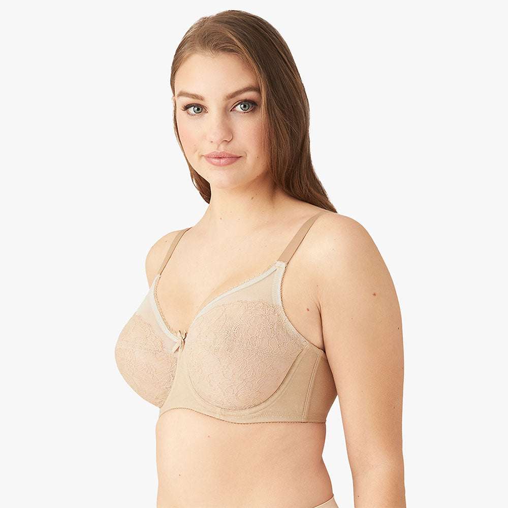 Retro Chic Non Padded Wired Full Coverage Full Support Everyday Comfort  Bra - Beige
