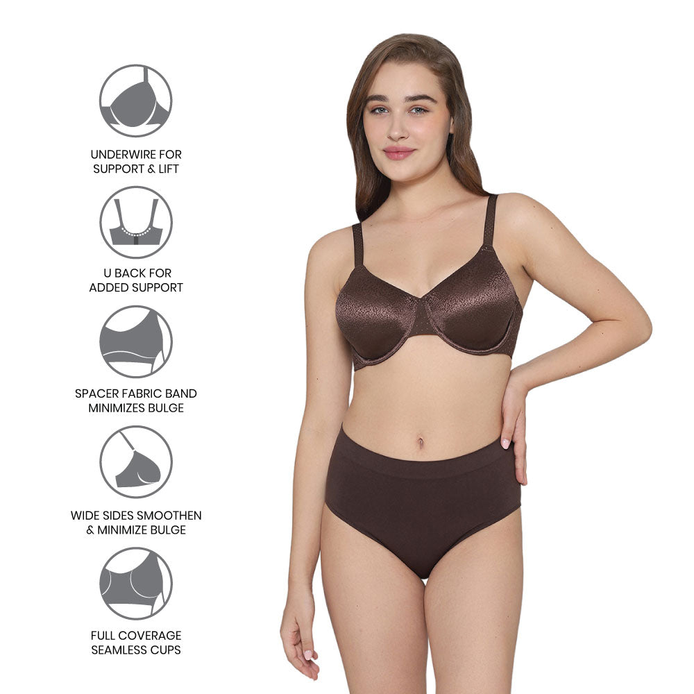Back Appeal Non Padded Wired Full Cup Everyday Wear Plus Size Comfortable Full Support Bra -Brown