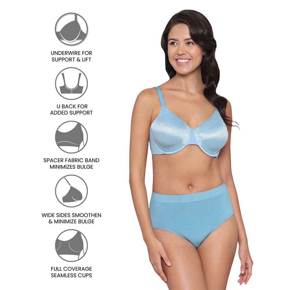 Back Appeal Non Padded Wired Full Cup Everyday Wear Plus Size Comfortable Full Support Bra - Sky Blue