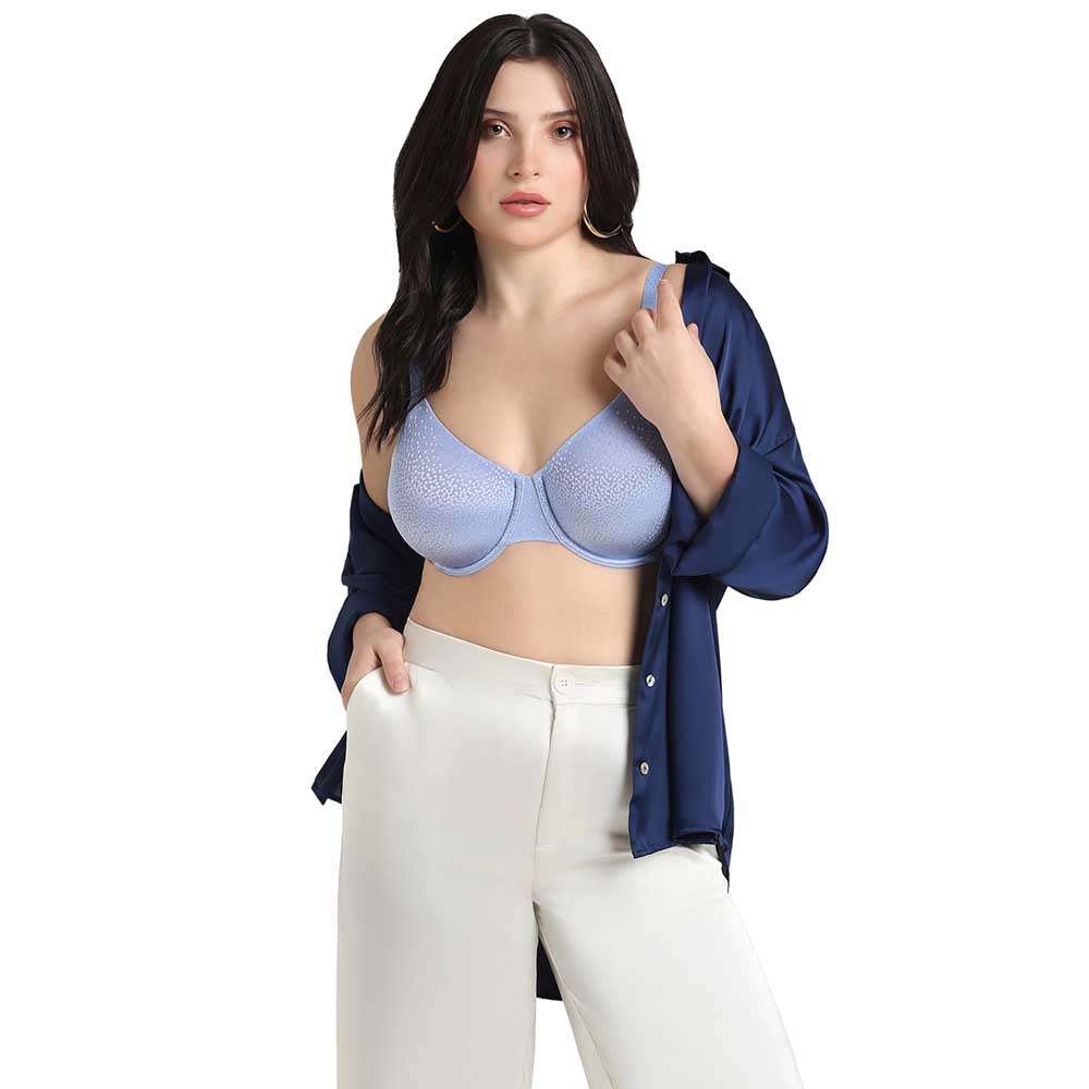 Back Appeal Non Padded Wired Full Cup Everyday Wear Plus Size Comfortable Full Support Bra - Light Blue