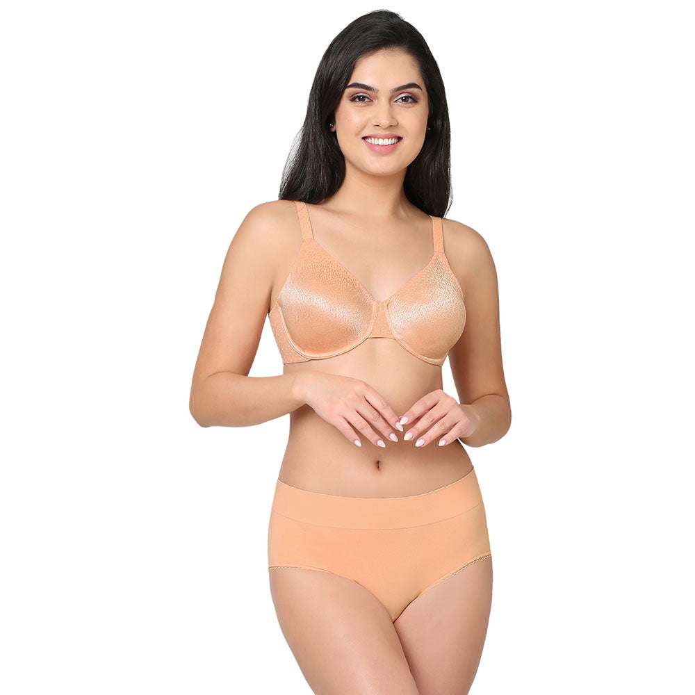 Back Appeal Non Padded Wired Full Cup Everyday Wear Plus Size Comfortable Full Support Bra - Peach