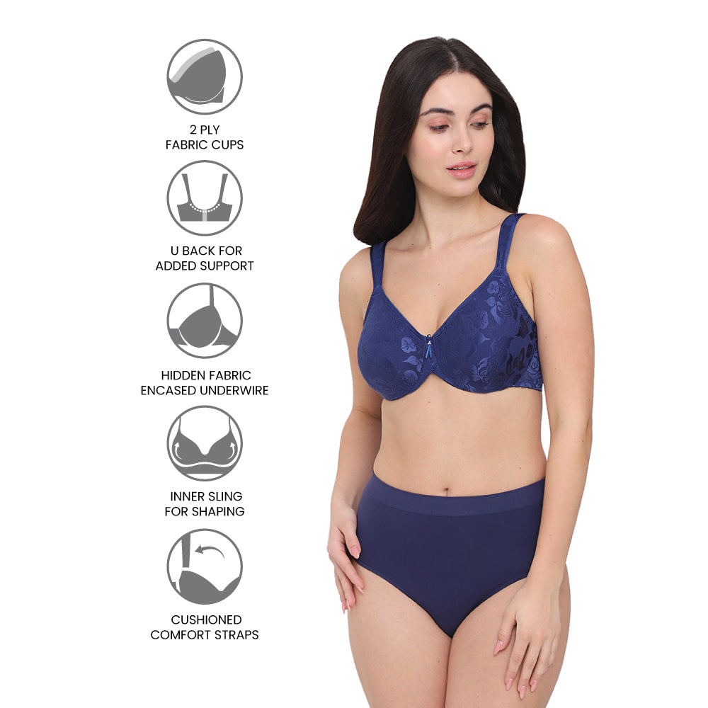 Awareness Non Padded Wired Full Coverage Full Support Plus Size Bra - Navy