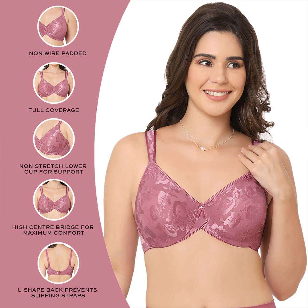 Awareness Non Padded Wired Full Coverage Full Support Plus Size Bra - Wine