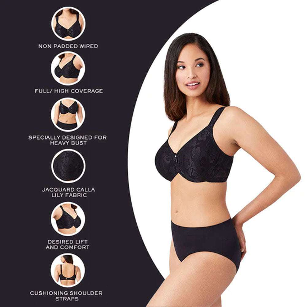 Awareness Non Padded Wired Full Coverage Full Support Plus Size Bra - Black