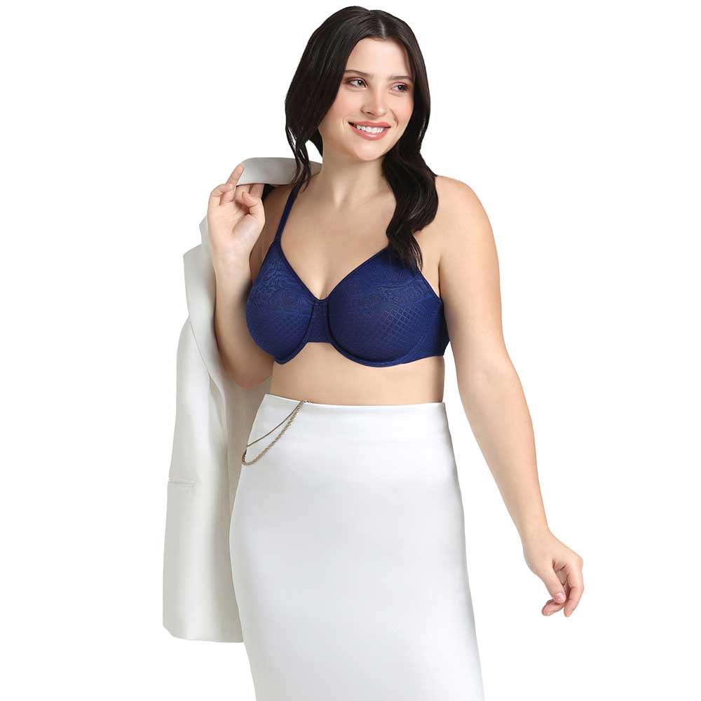 Visual Effects Non Padded Wired Full Cup Everyday Wear Plus Size Full Support Minimizer Bra - Dark Blue