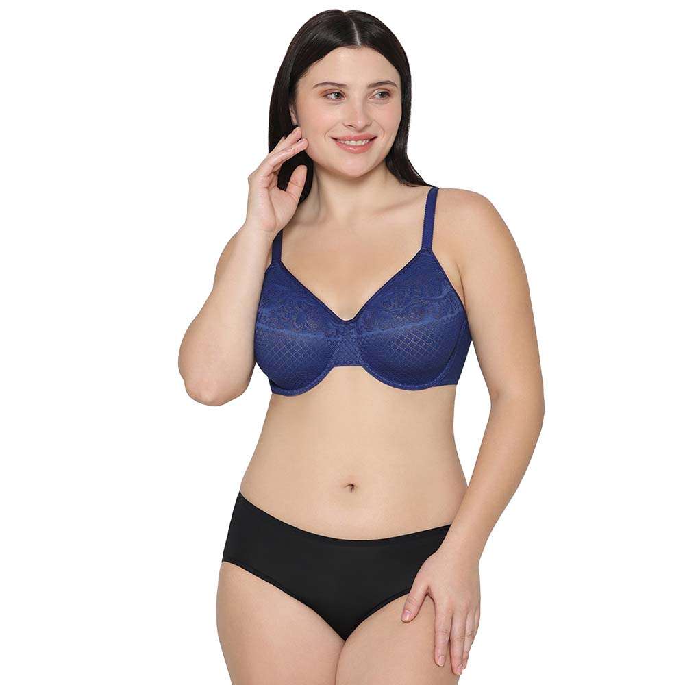 Visual Effects Non Padded Wired Full Cup Everyday Wear Plus Size Full Support Minimizer Bra - Dark Blue