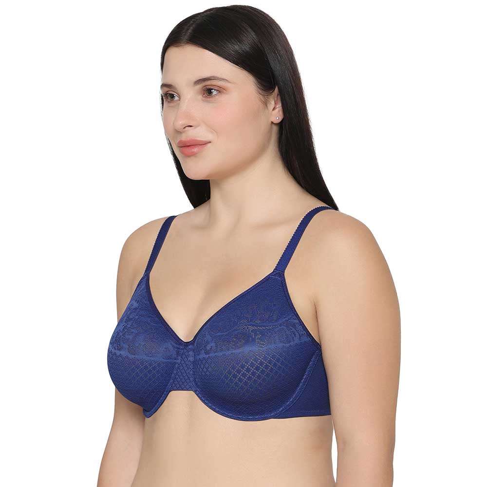 Visual Effects Non Padded Wired Full Cup Everyday Wear Plus Size Full Support Minimizer Bra - Dark Blue