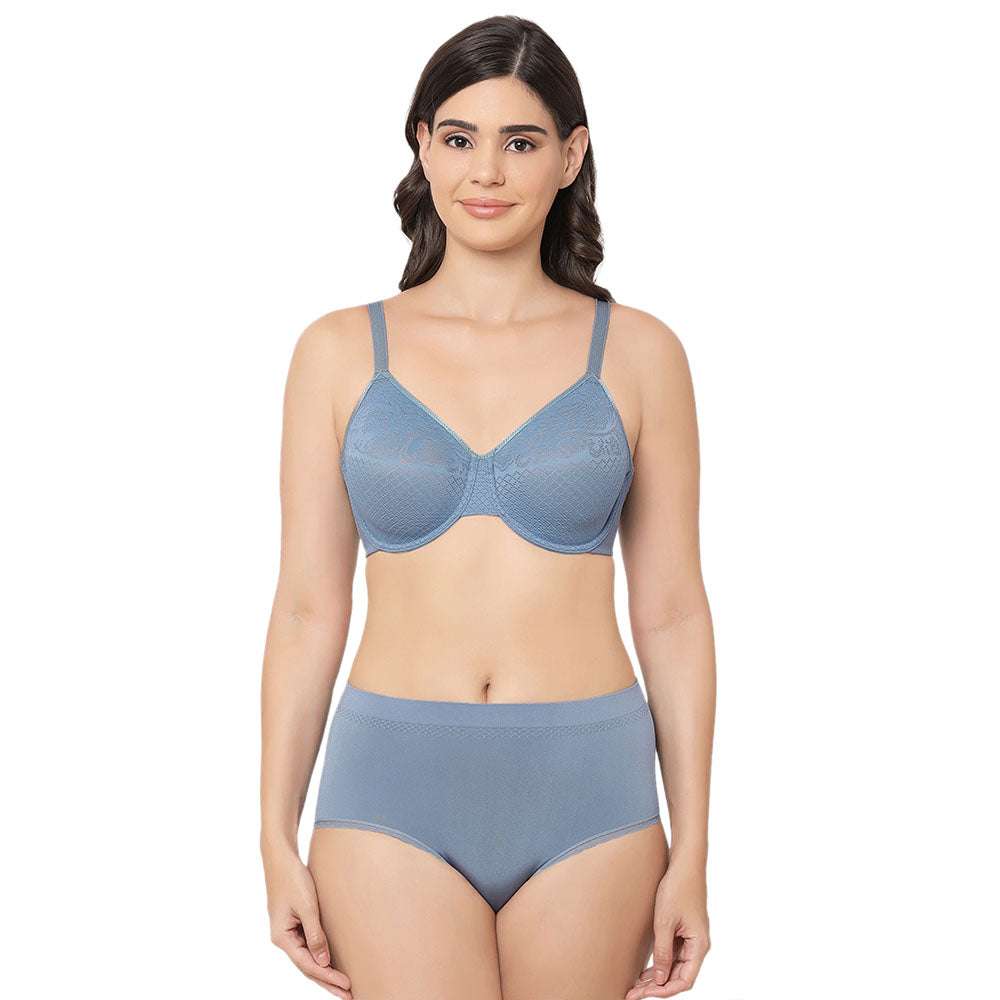Visual Effects Non Padded Wired Full Cup Everyday Wear Plus Size Full Support Minimizer Bra - Blue