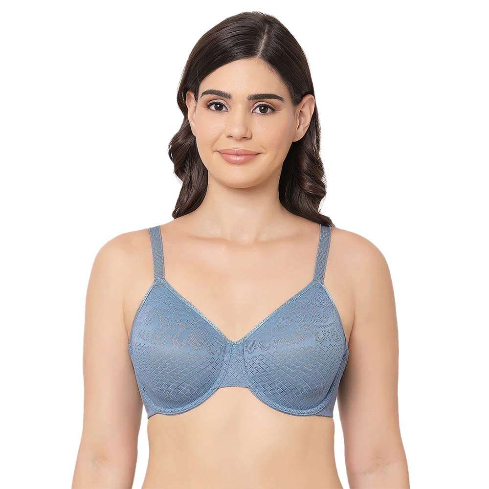 Visual Effects Non Padded Wired Full Cup Everyday Wear Plus Size Full Support Minimizer Bra - Blue