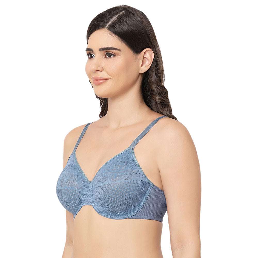 Visual Effects Non Padded Wired Full Cup Everyday Wear Plus Size Full Support Minimizer Bra - Blue