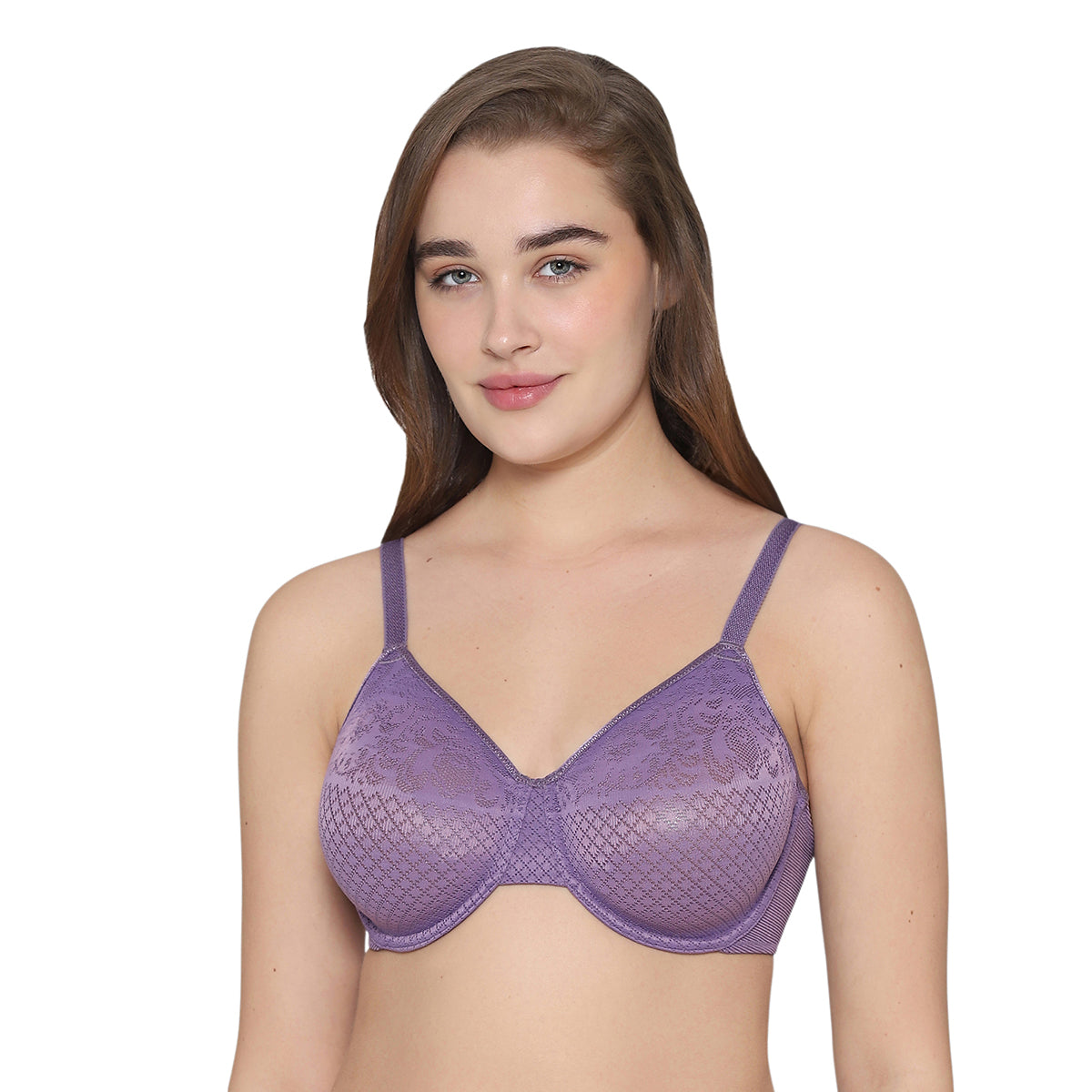 Visual Effects Non Padded Wired Full Cup Everyday Wear Plus Size Full Support Minimizer Bra -Purple