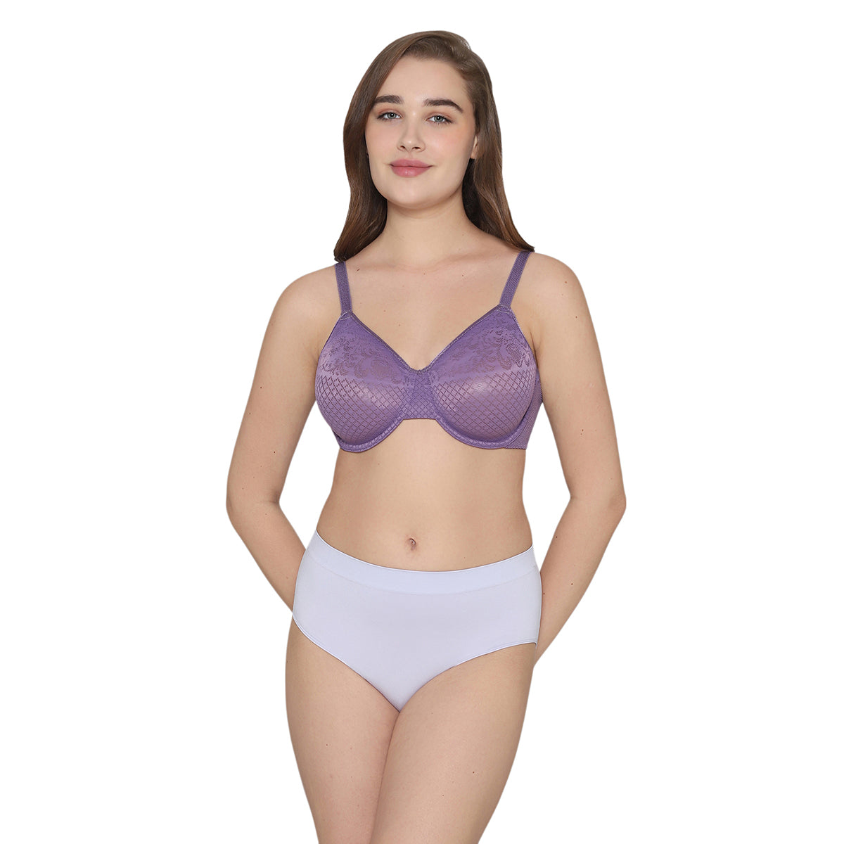 Visual Effects Non Padded Wired Full Cup Everyday Wear Plus Size Full Support Minimizer Bra -Purple