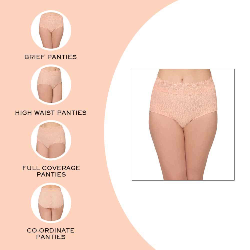 Halo Lace High Waist Full Coverage Everyday Wear Lace Panty - Peach