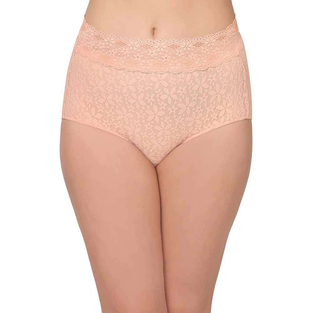 Halo Lace High Waist Full Coverage Everyday Wear Lace Panty - Peach
