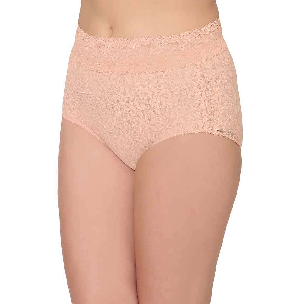 Halo Lace High Waist Full Coverage Everyday Wear Lace Panty - Peach