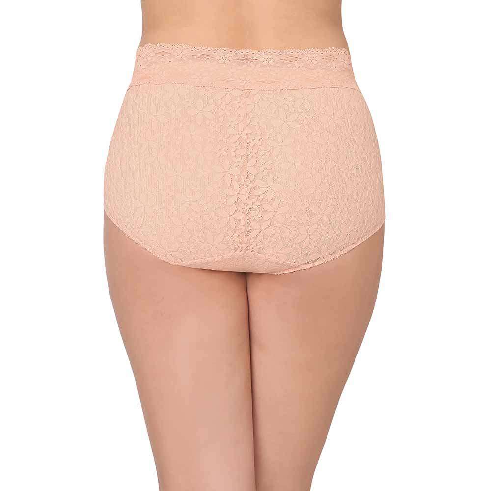 Halo Lace High Waist Full Coverage Everyday Wear Lace Panty - Peach