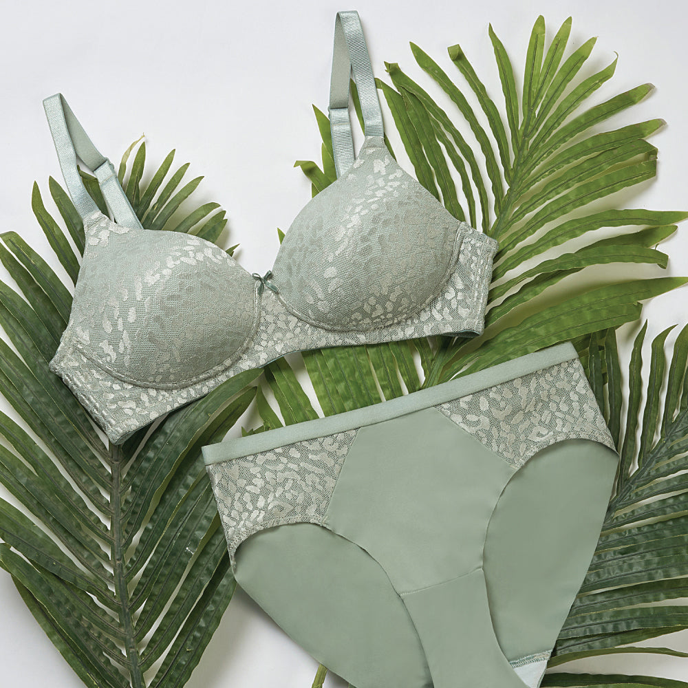 BASICS Bliss Padded Wired 3/4th Cup Everyday Wear Lace T-shirt Bra - Green