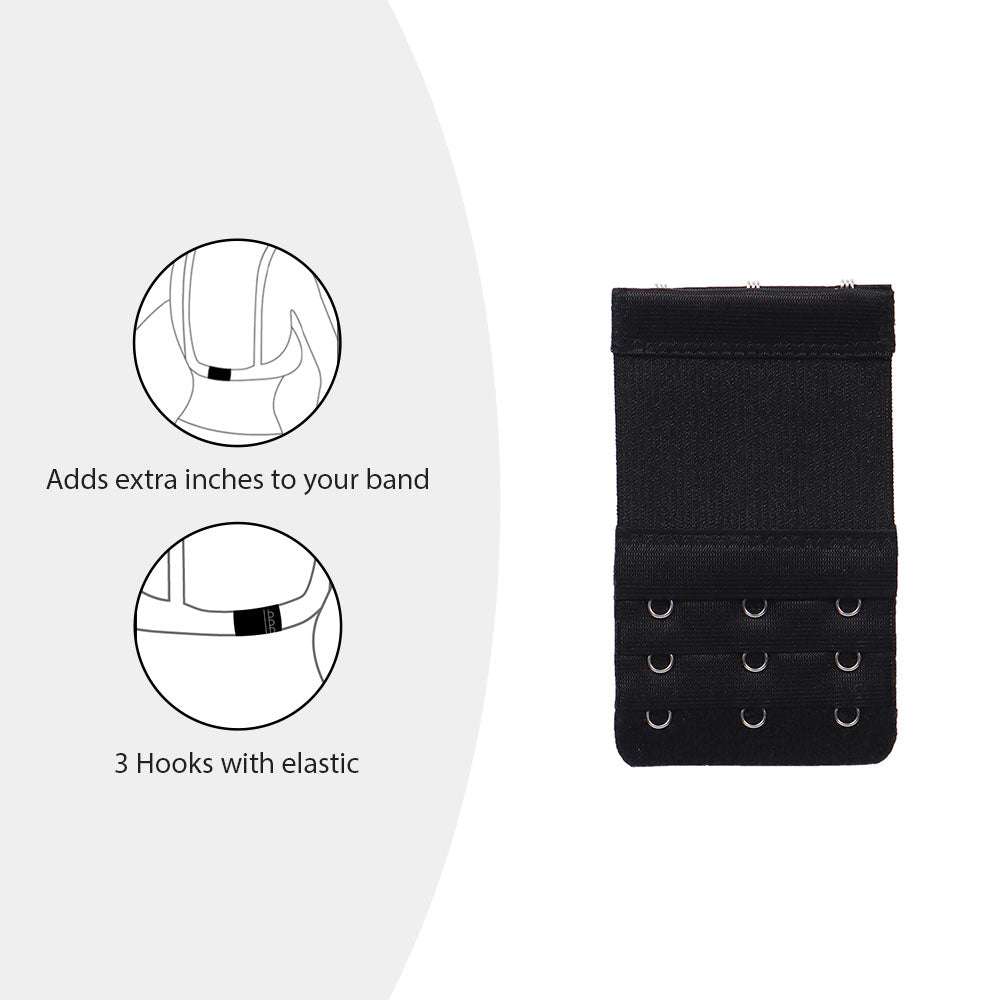 Bra Extender Lightweight 3 Hook Soft and comfortable 3 Hook & Eye Elastic Bra Extender - Black