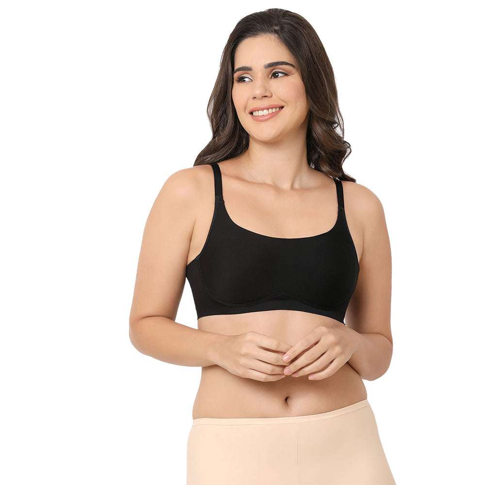 New Normal Padded Non-wired Full Cup Everyday Wear Full coverage T-Shirt Bra - Black