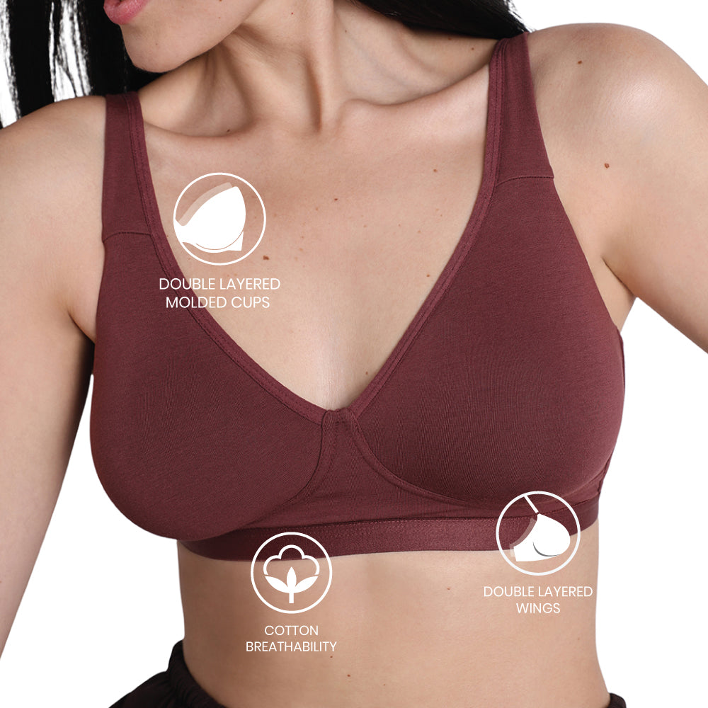BASICS Essentials2.0 Non-Padded Non-Wired Full Cup Everyday Wear T-shirt Bra- Dark Brown