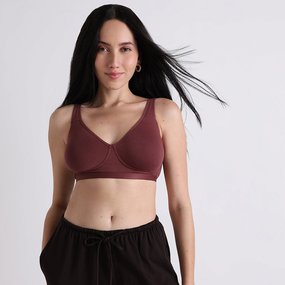 BASICS Essentials2.0 Non-Padded Non-Wired Full Cup Everyday Wear T-shirt Bra- Dark Brown