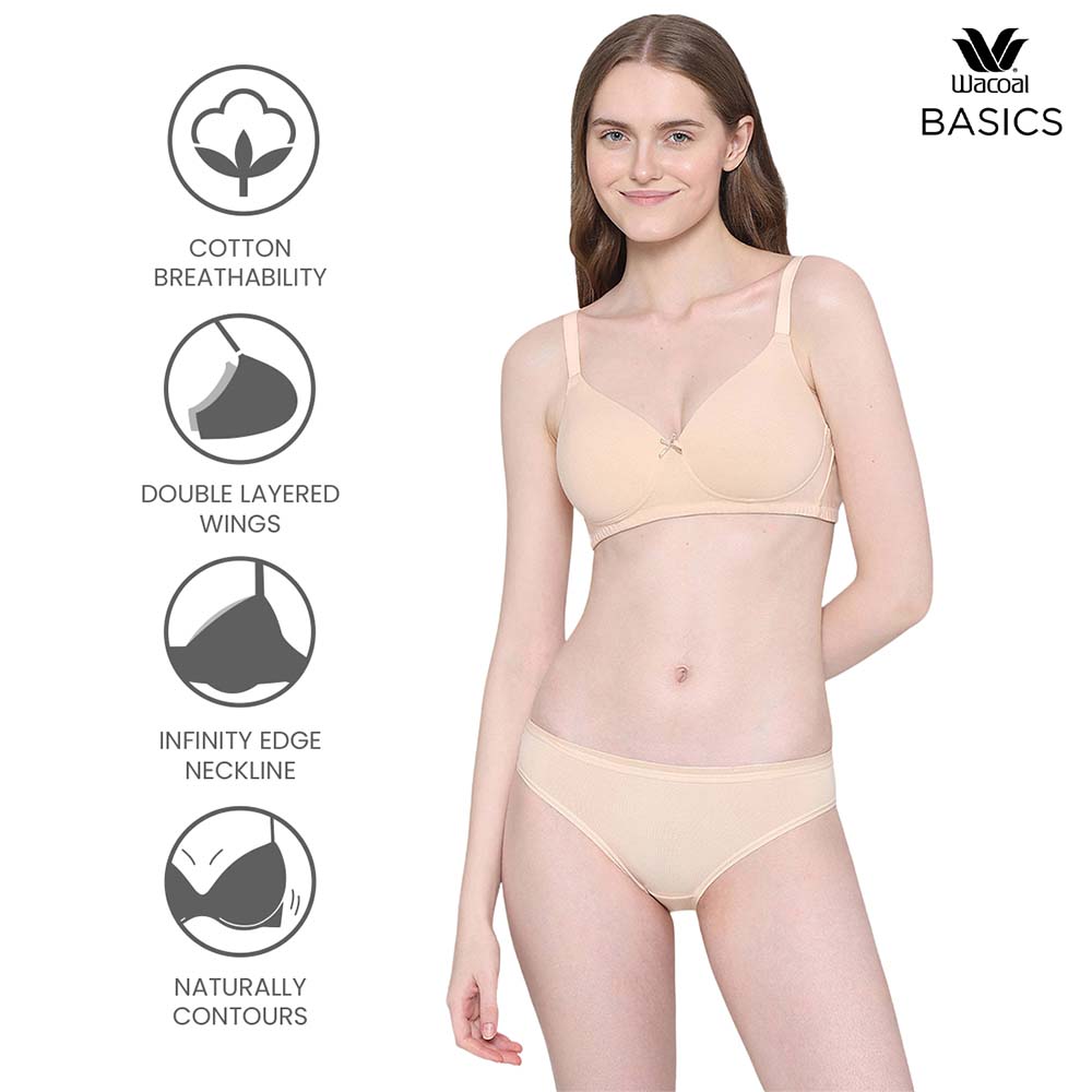 BASICS Essentials2.0 Padded Non-wired 3/4th Cup Everyday Wear T-shirt Bra - Beige