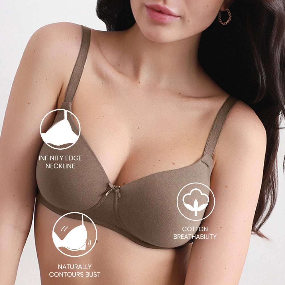 BASICS Essentials2.0 Padded Non-wired 3/4th Cup Everyday Wear T-shirt Bra - Brown