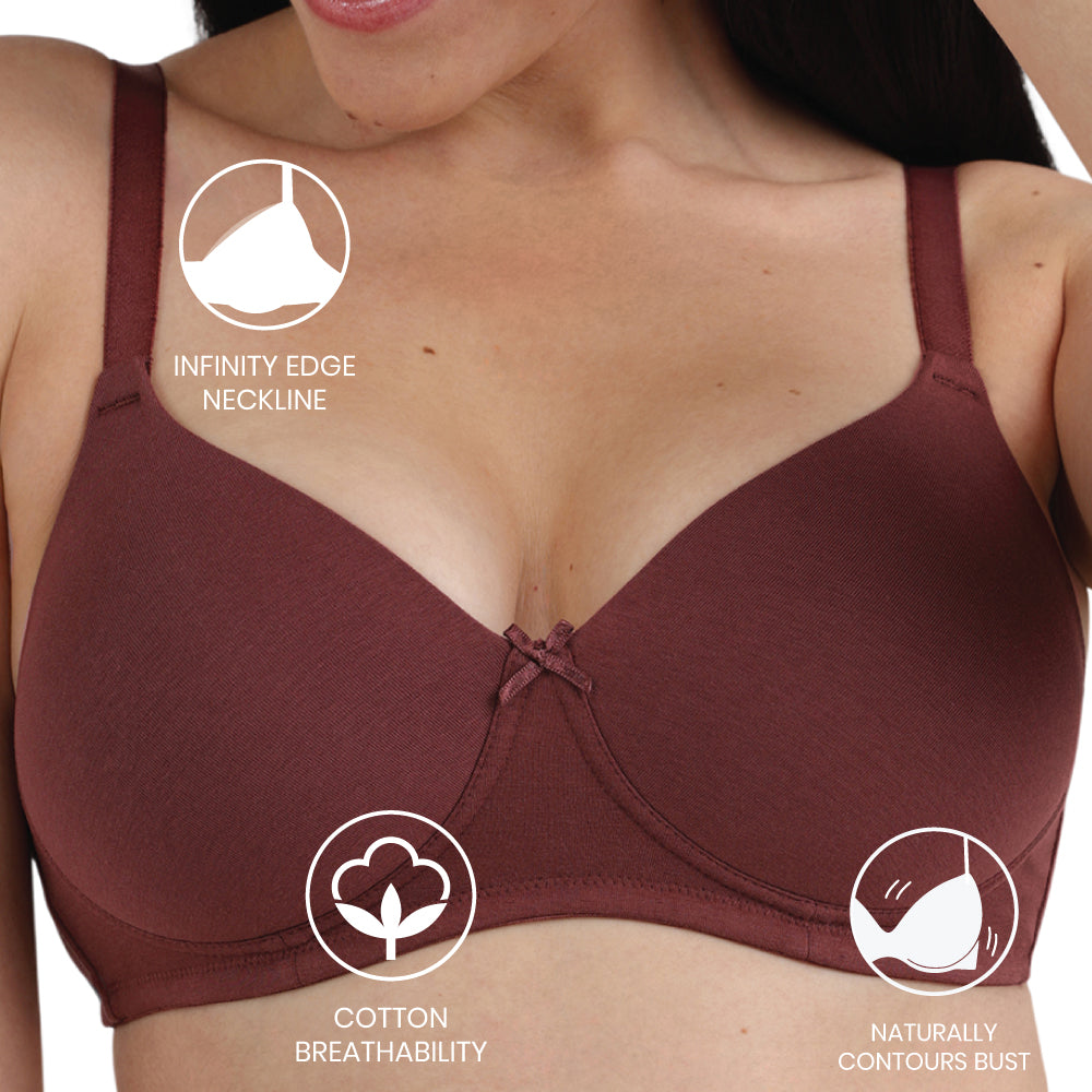 BASICS Essentials2.0 Padded Non-wired 3/4th Cup Everyday Wear T-shirt Bra -Dark Brown