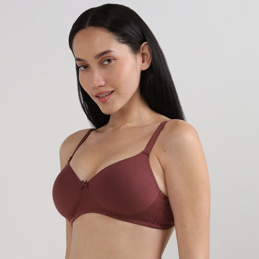 BASICS Essentials2.0 Padded Non-wired 3/4th Cup Everyday Wear T-shirt Bra -Dark Brown
