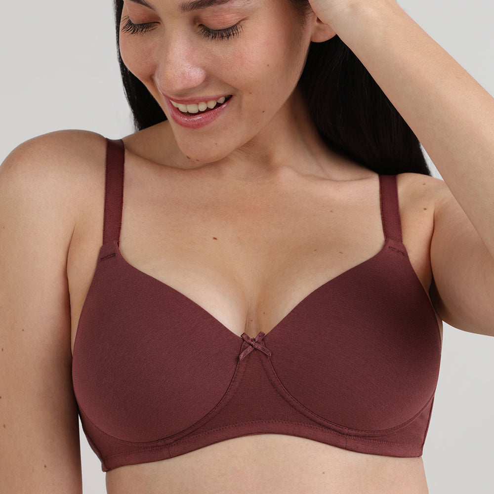 BASICS Essentials2.0 Padded Non-wired 3/4th Cup Everyday Wear T-shirt Bra -Dark Brown