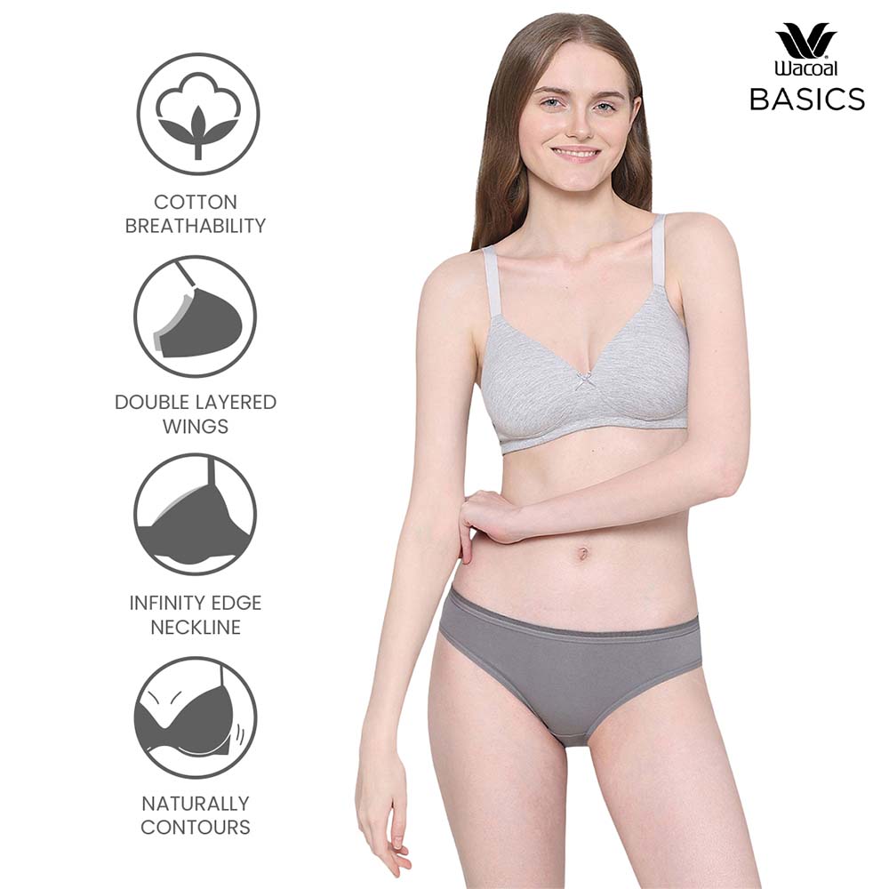 BASICS Essentials2.0 Padded Non-wired 3/4th Cup Everyday Wear T-shirt Bra - Grey