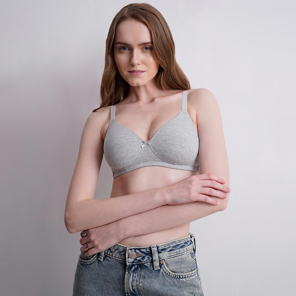BASICS Essentials2.0 Padded Non-wired 3/4th Cup Everyday Wear T-shirt Bra - Grey