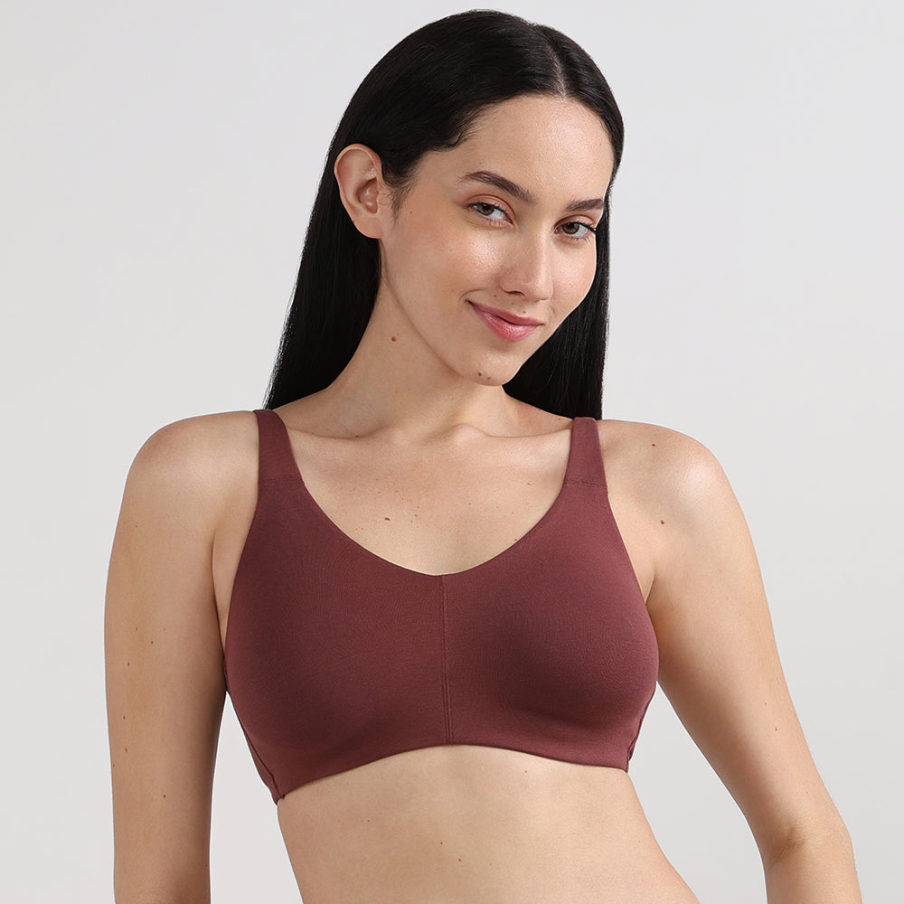 BASICS Essentials Live In Non-padded Non-wired Full Cup Everyday Wear Cotton Blend T-shirt Bra-Dark Brown