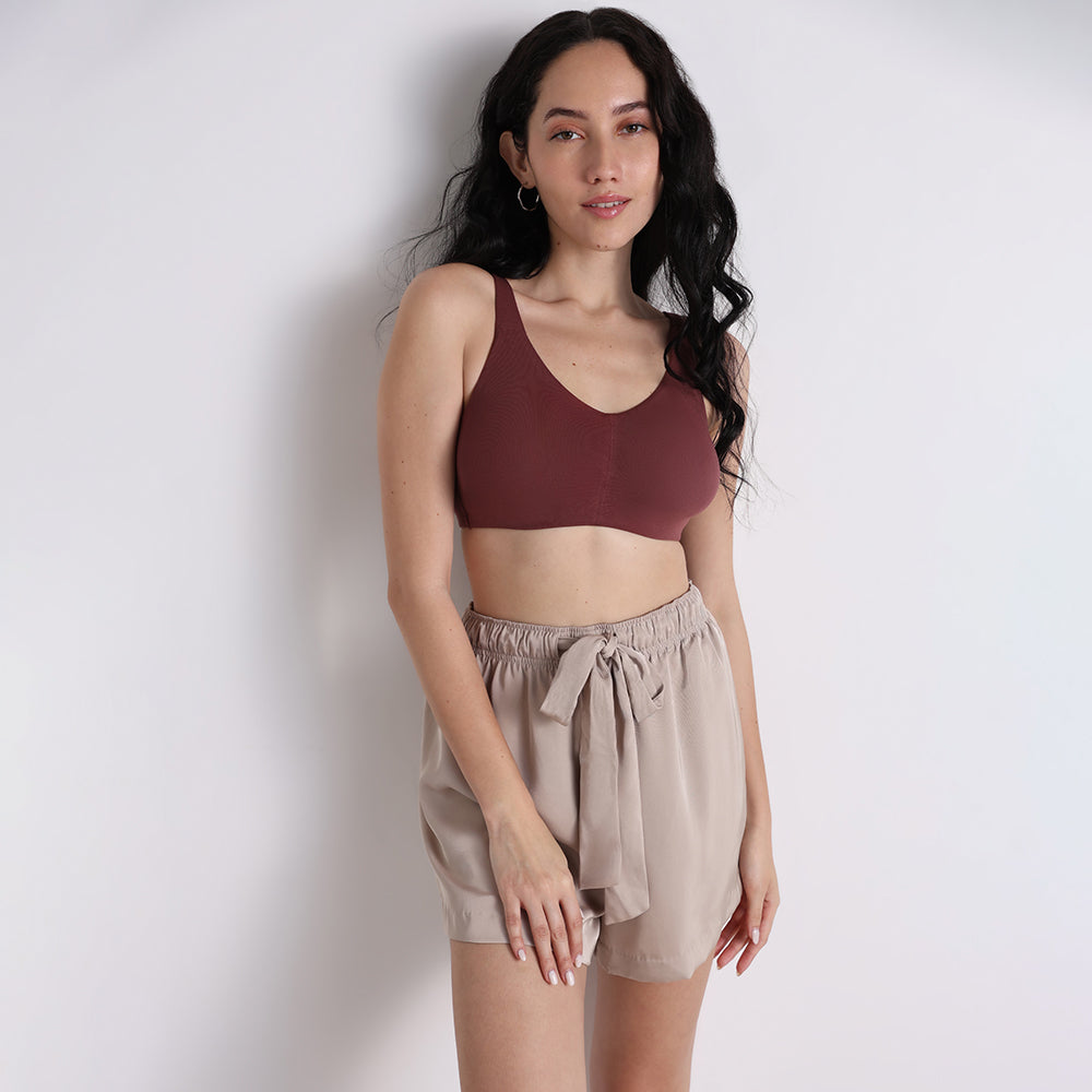 BASICS Essentials Live In Non-padded Non-wired Full Cup Everyday Wear Cotton Blend T-shirt Bra-Dark Brown