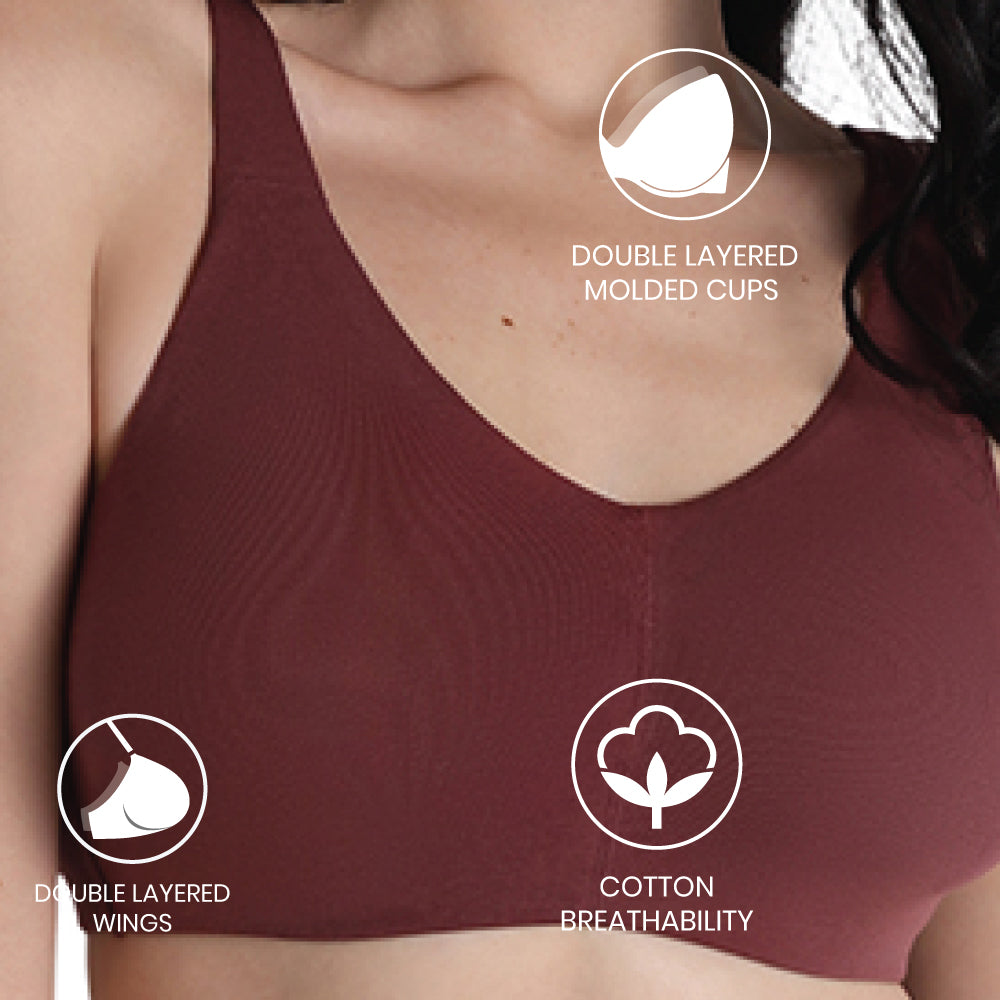BASICS Essentials Live In Non-padded Non-wired Full Cup Everyday Wear Cotton Blend T-shirt Bra-Dark Brown