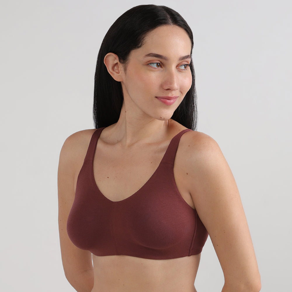 BASICS Essentials Live In Non-padded Non-wired Full Cup Everyday Wear Cotton Blend T-shirt Bra-Dark Brown