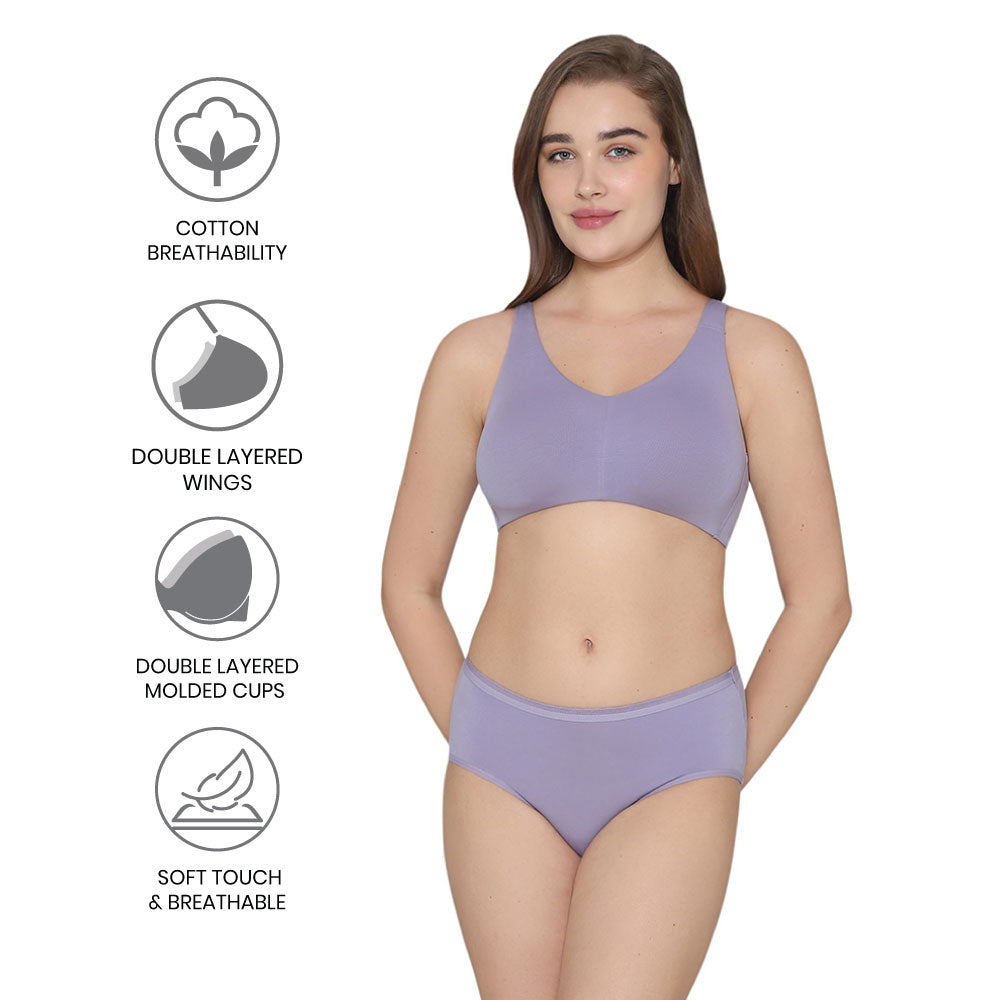 BASICS Essentials Live In Non-padded Non-wired Full Cup Everyday Wear Cotton Blend T-shirt Bra-Lavender