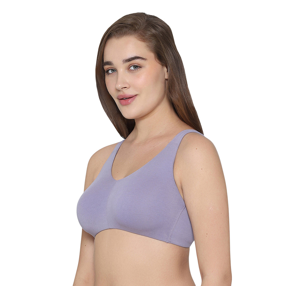 BASICS Essentials Live In Non-padded Non-wired Full Cup Everyday Wear Cotton Blend T-shirt Bra-Lavender