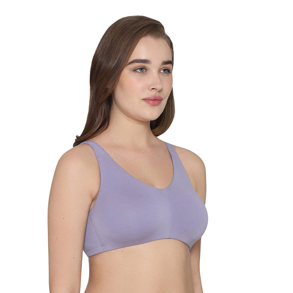 BASICS Essentials Live In Non-padded Non-wired Full Cup Everyday Wear Cotton Blend T-shirt Bra-Lavender