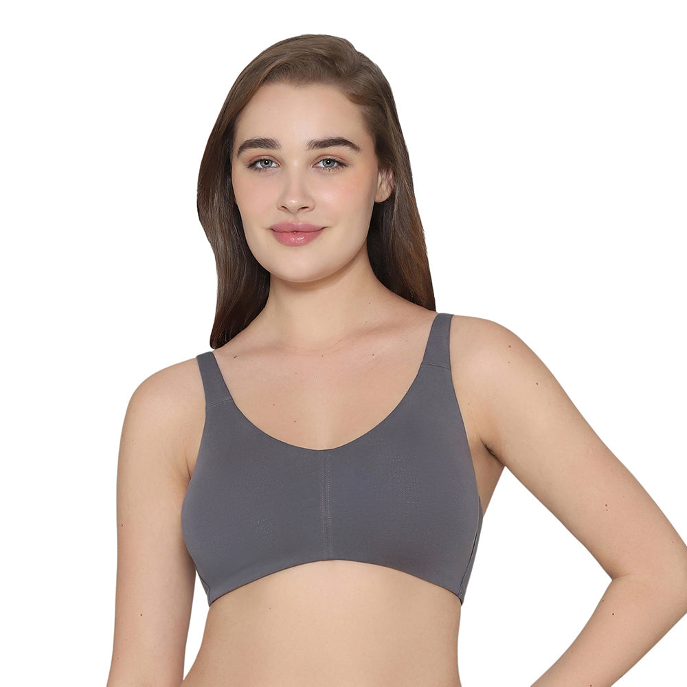 BASICS Essentials Live In Non-padded Non-wired Full Cup Everyday Wear Cotton Blend T-shirt Bra-Grey