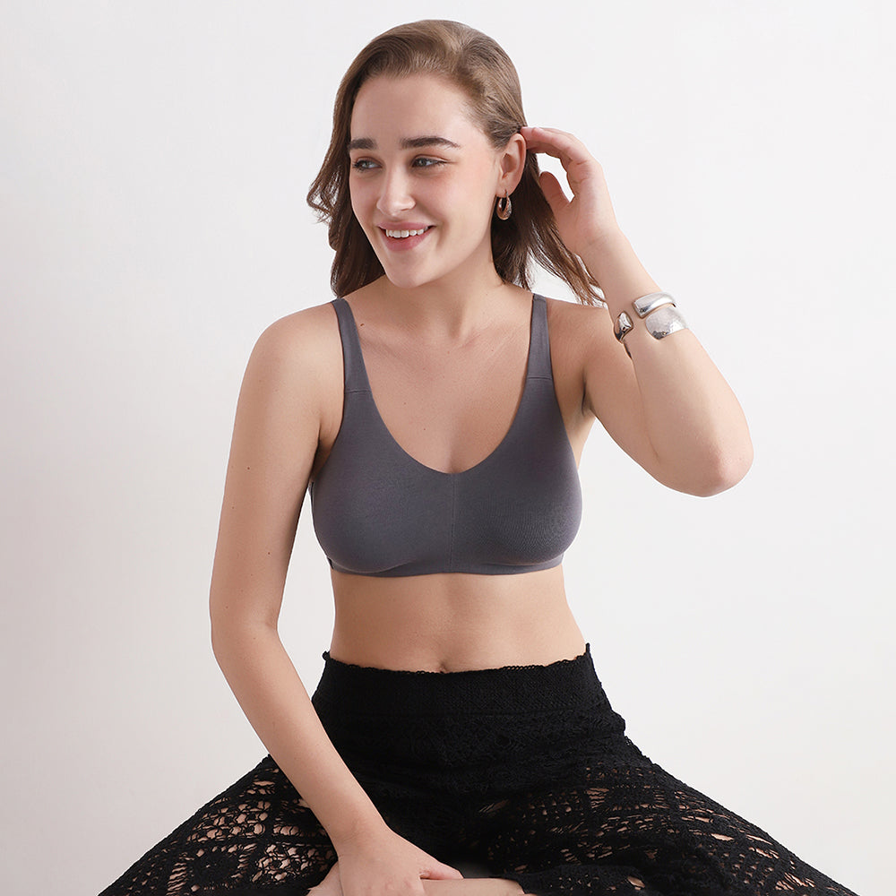 BASICS Essentials Live In Non-padded Non-wired Full Cup Everyday Wear Cotton Blend T-shirt Bra-Grey