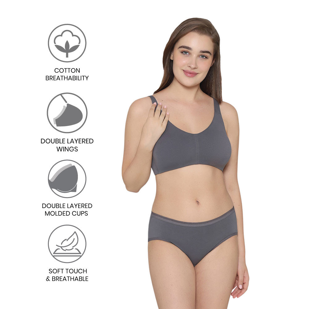 BASICS Essentials Live In Non-padded Non-wired Full Cup Everyday Wear Cotton Blend T-shirt Bra-Grey