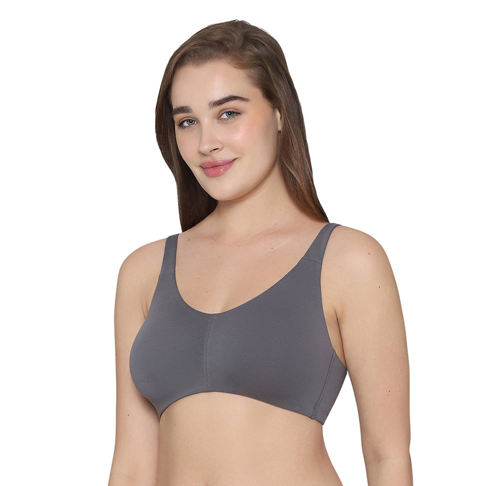 BASICS Essentials Live In Non-padded Non-wired Full Cup Everyday Wear Cotton Blend T-shirt Bra-Grey
