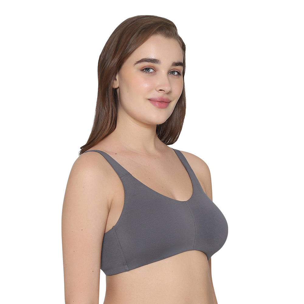 BASICS Essentials Live In Non-padded Non-wired Full Cup Everyday Wear Cotton Blend T-shirt Bra-Grey