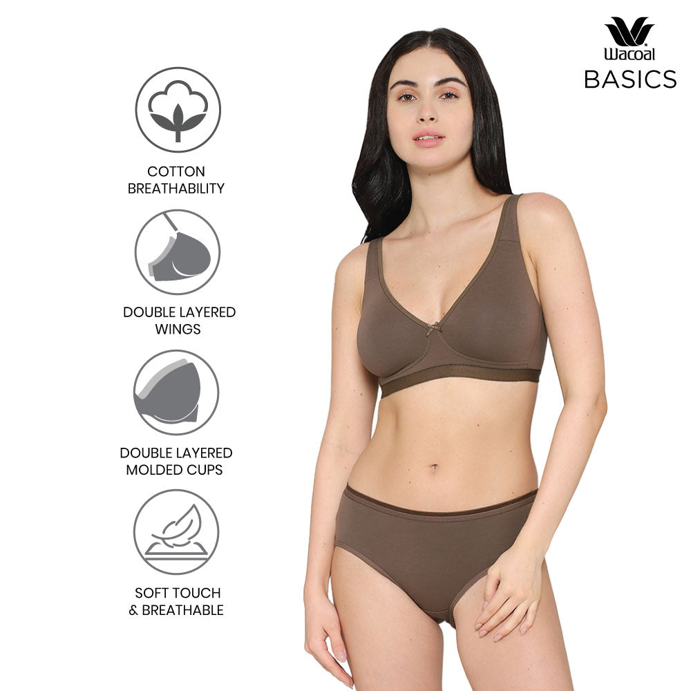 BASICS Essentials2.0 Non-Padded Non-Wired Full Cup Everyday Wear T-shirt Bra - Brown