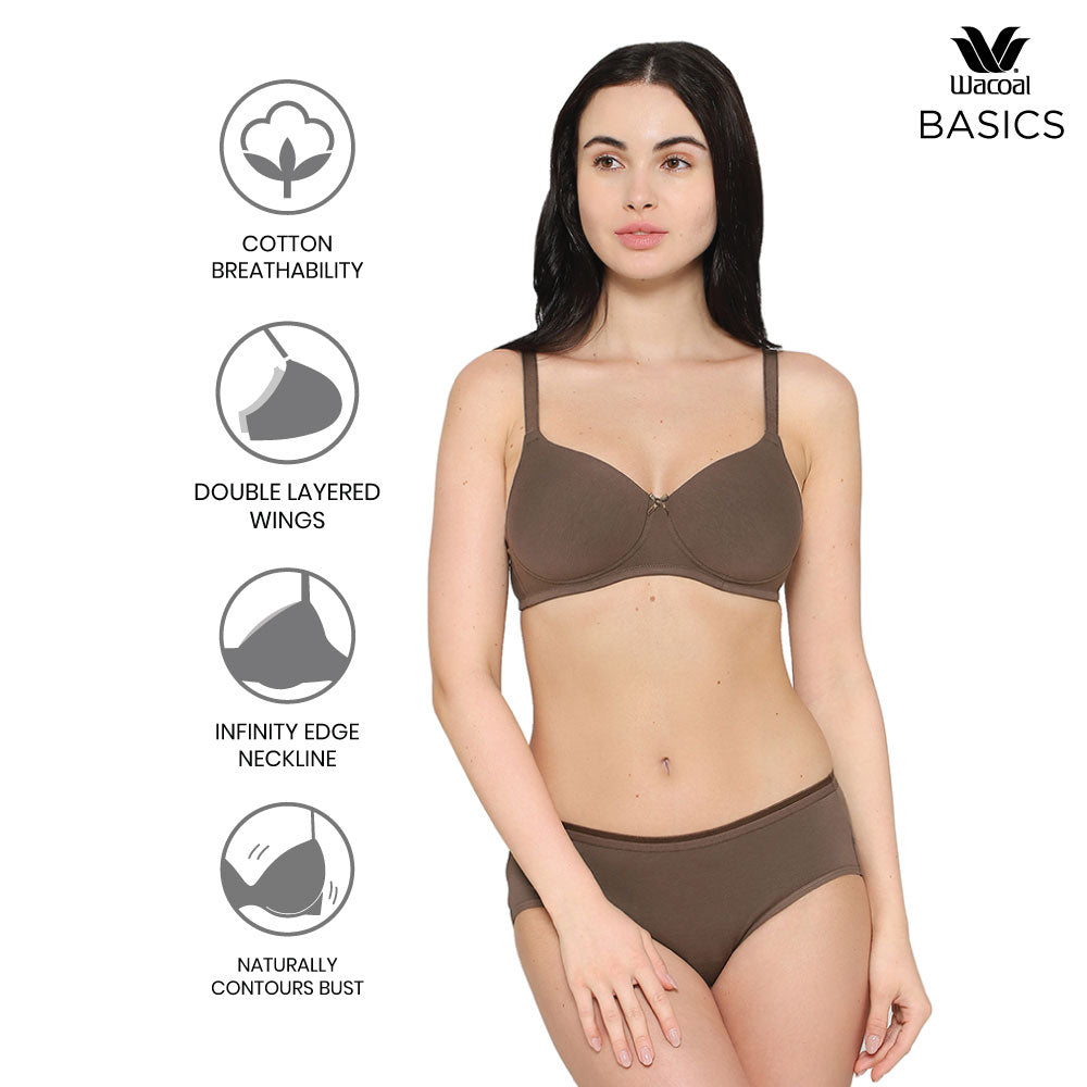 BASICS Essentials2.0 Padded Non-wired 3/4th Cup Everyday Wear T-shirt Bra - Brown