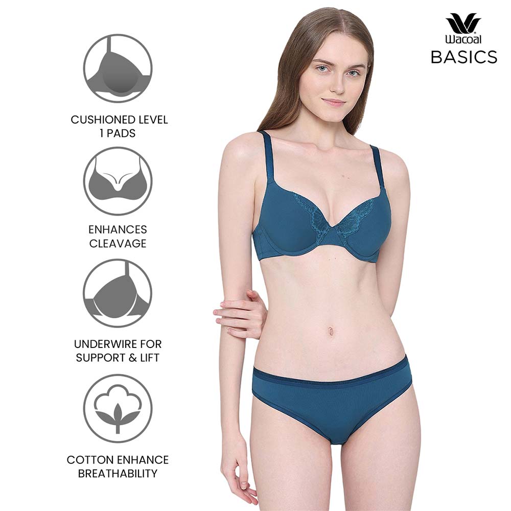 BASICS Lite Push Up Padded Wired Half Cup Everyday Wear Push-up Bra - Teal